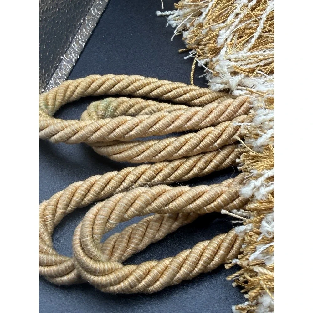 Vintage Gold & Cream Braided Rope Metal‎ Top Tassels Tie Backs 28